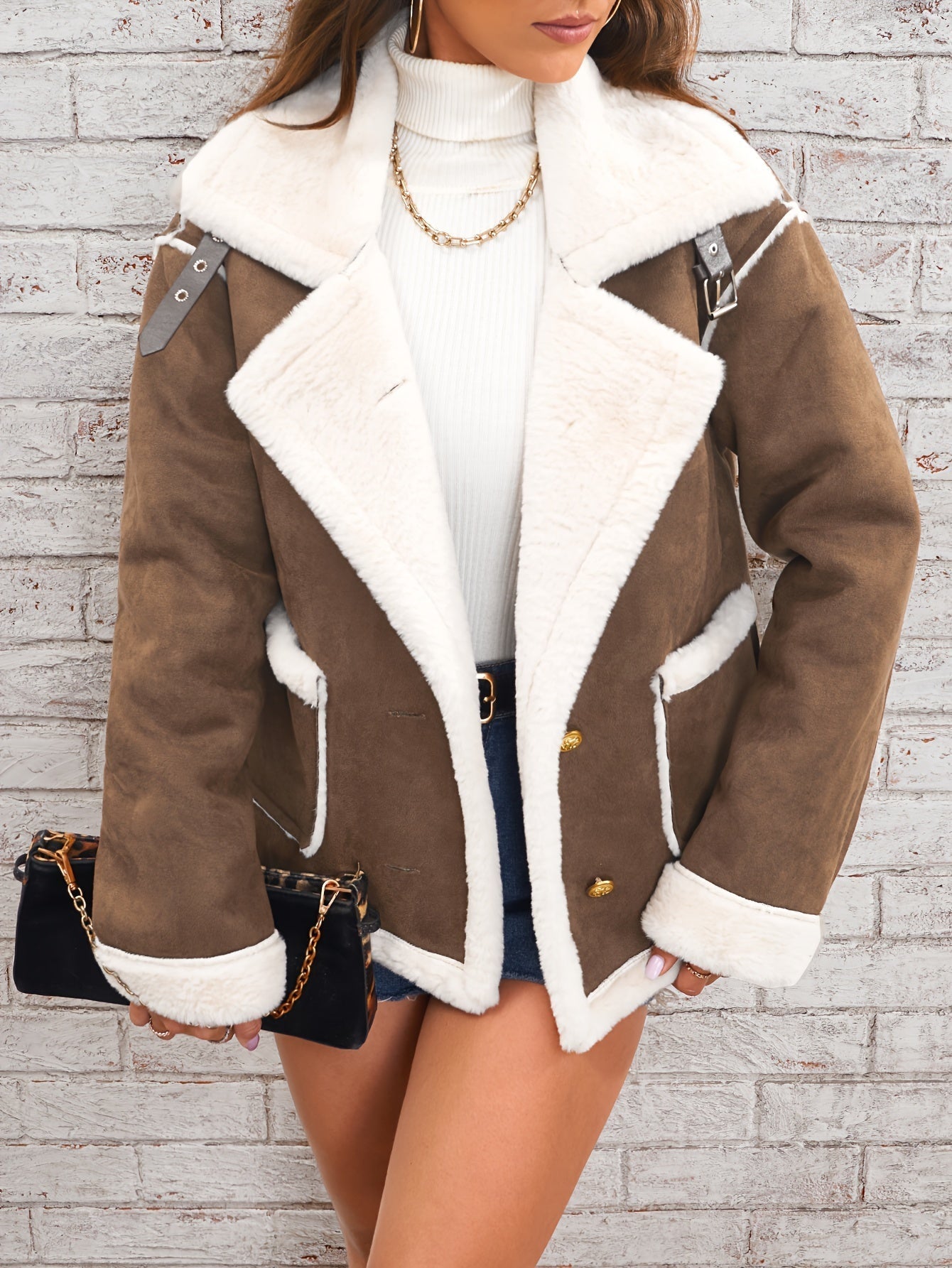 Veste peluche à revers