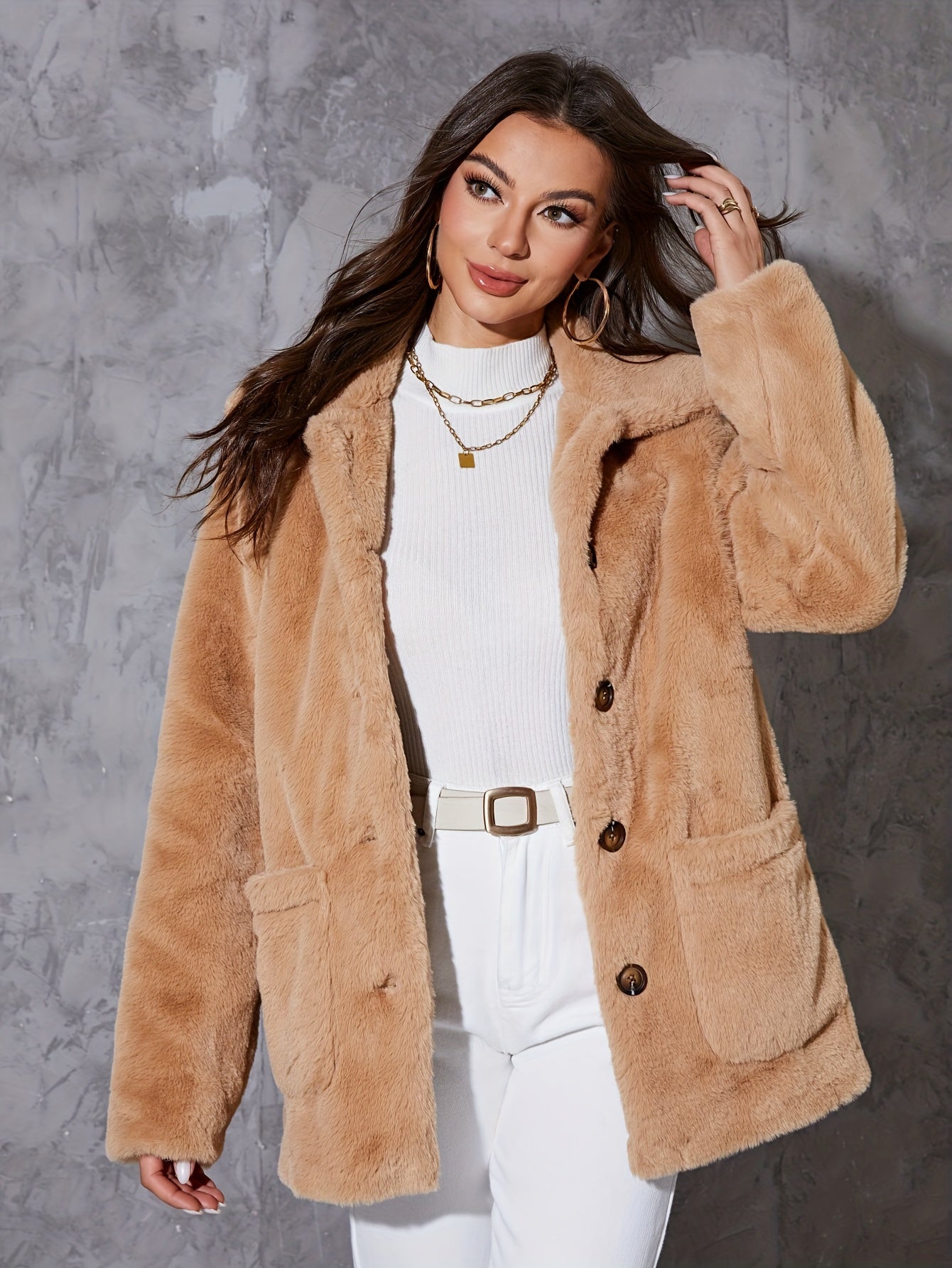 Manteau peluche en fausse fourrure