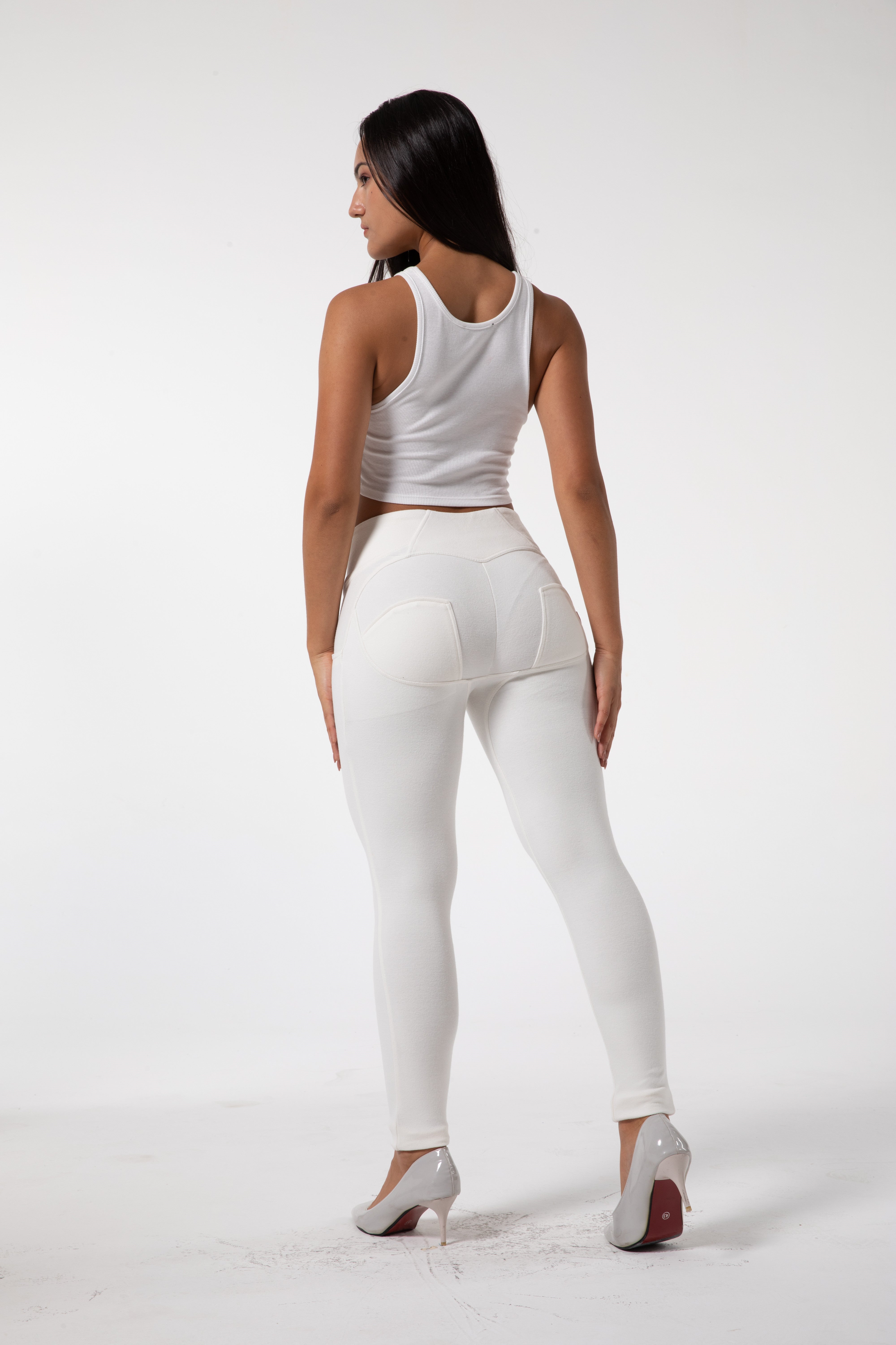 Legging blanc moulant à taille haute