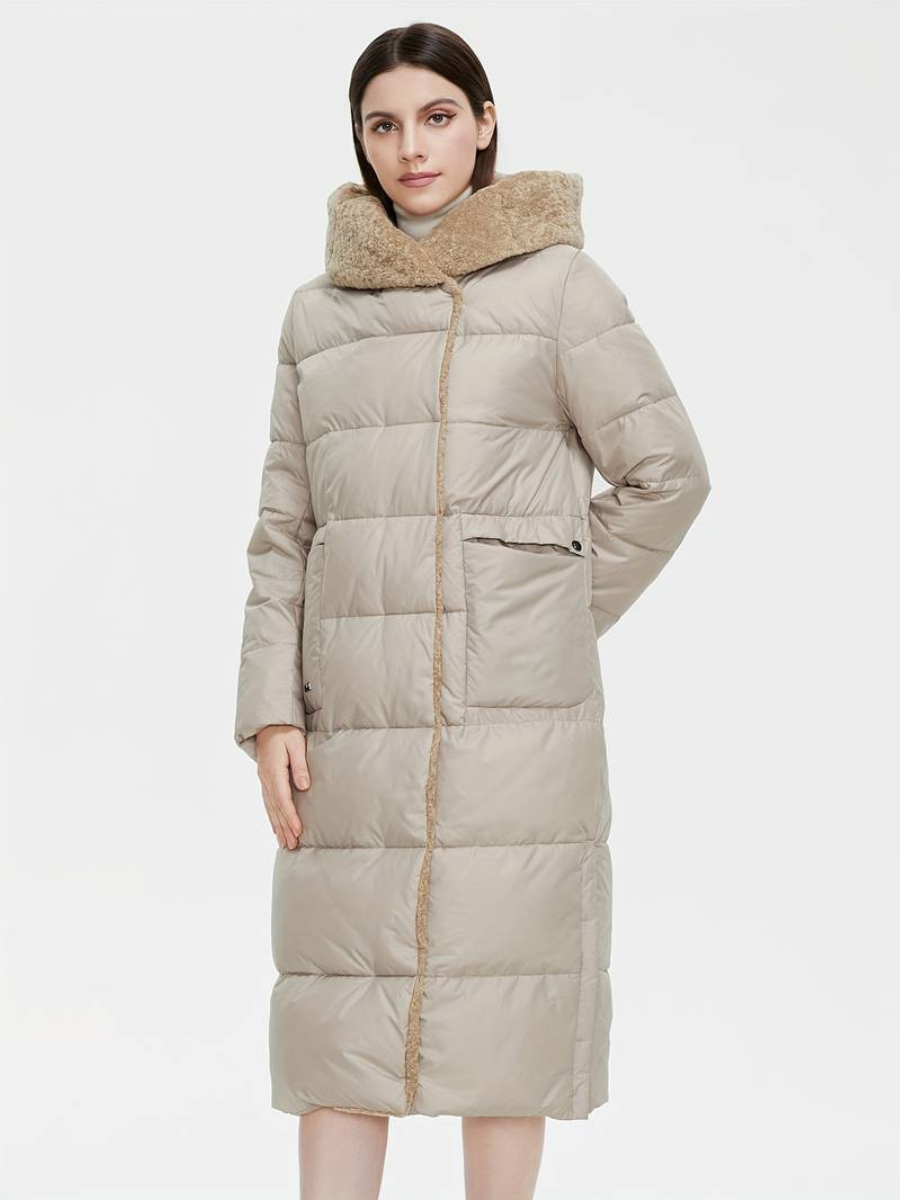 veste longue duveteuse avec fermeture éclair