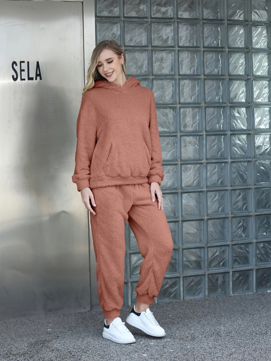 Tops Teddy avec capuche et pantalons longs et chauds