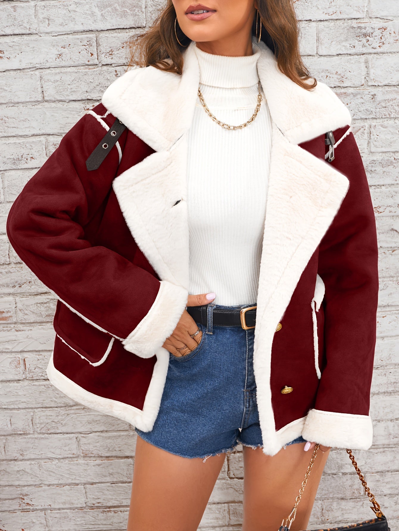 Veste peluche à revers
