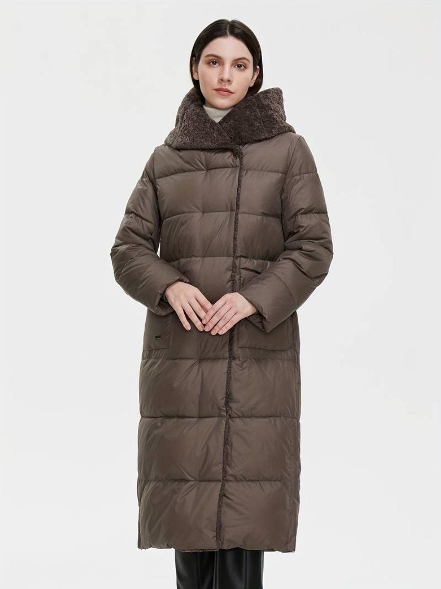 veste longue duveteuse avec fermeture éclair