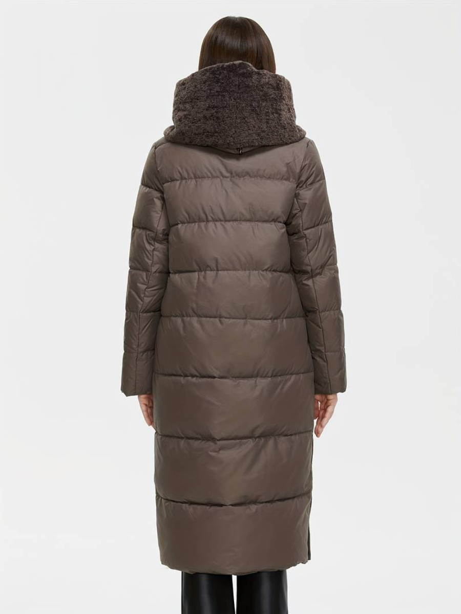 veste longue duveteuse avec fermeture éclair