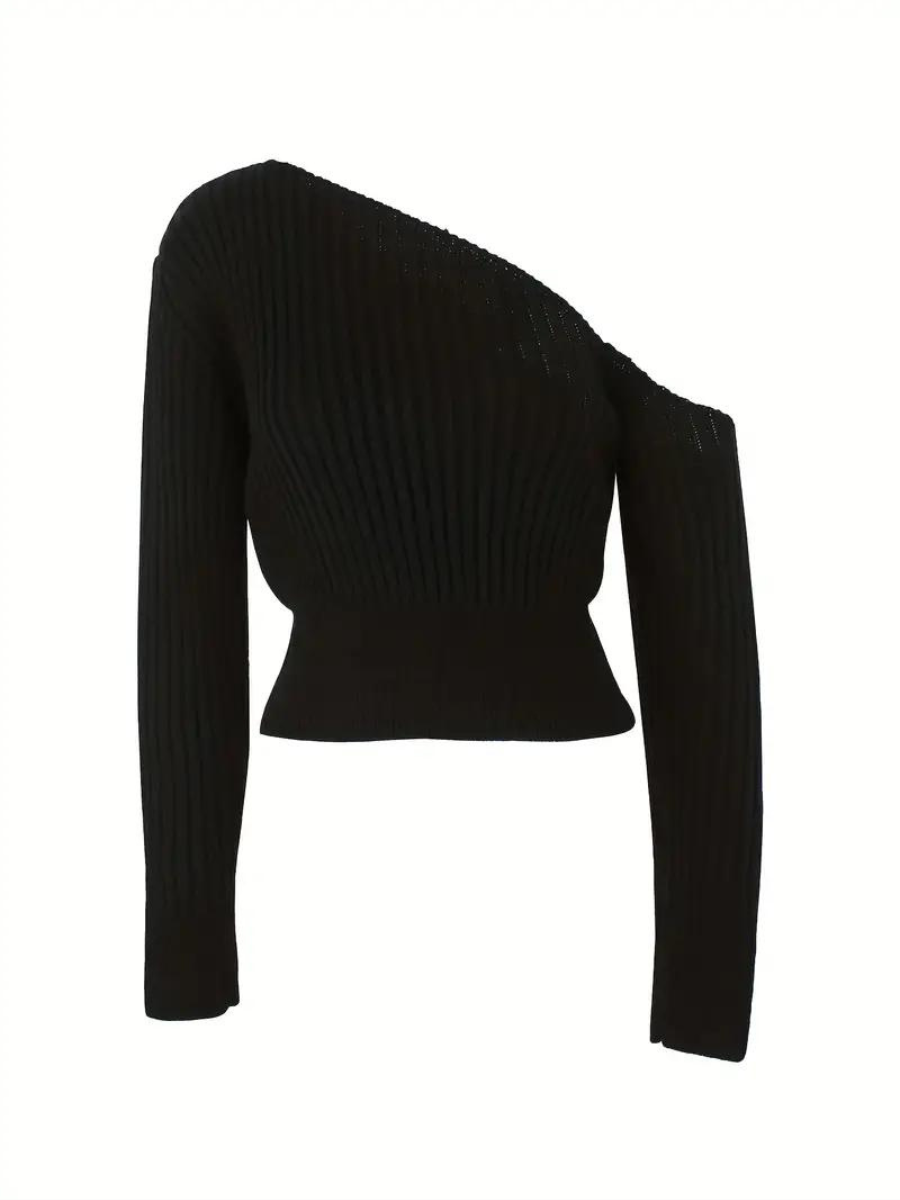 pull en maille côtelée à encolure asymétrique