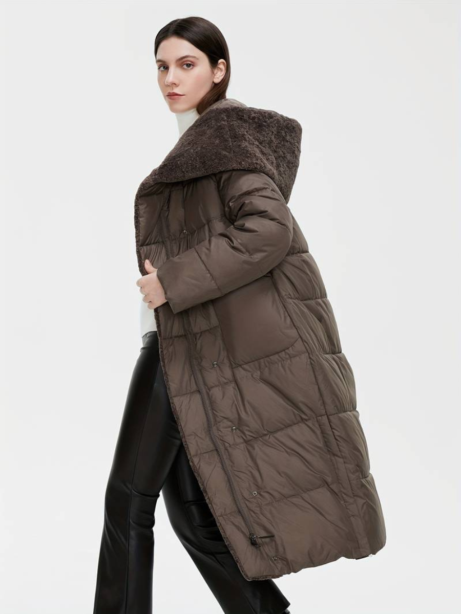 veste longue duveteuse avec fermeture éclair