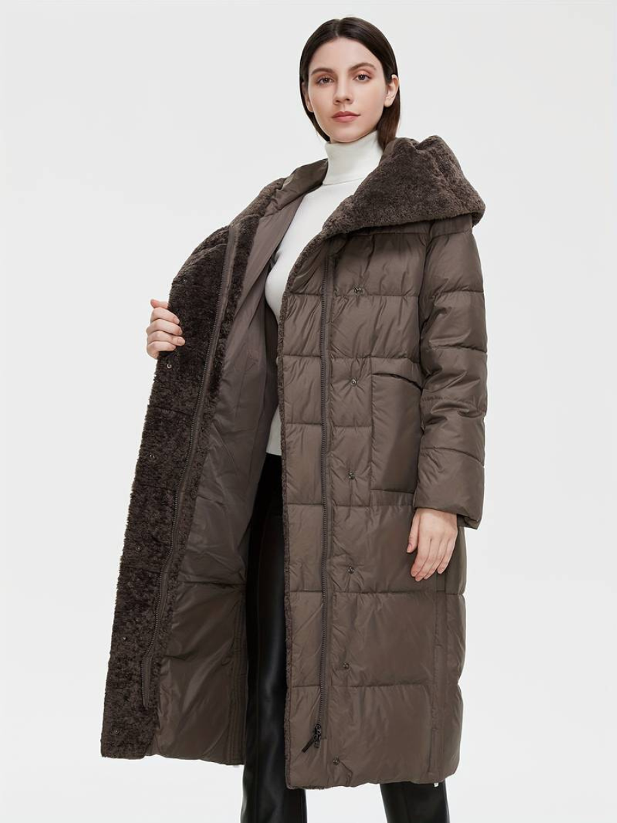 veste longue duveteuse avec fermeture éclair