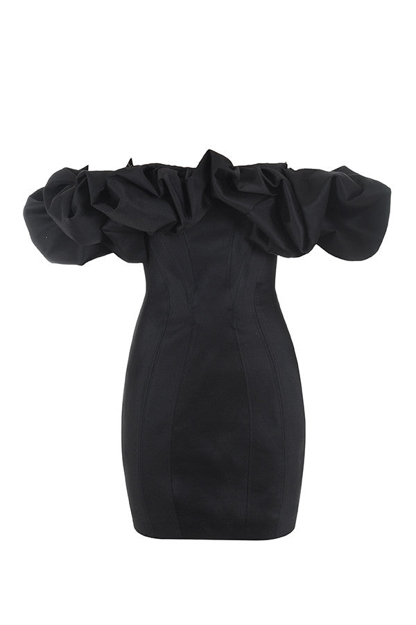 Robe bustier en satin à volants