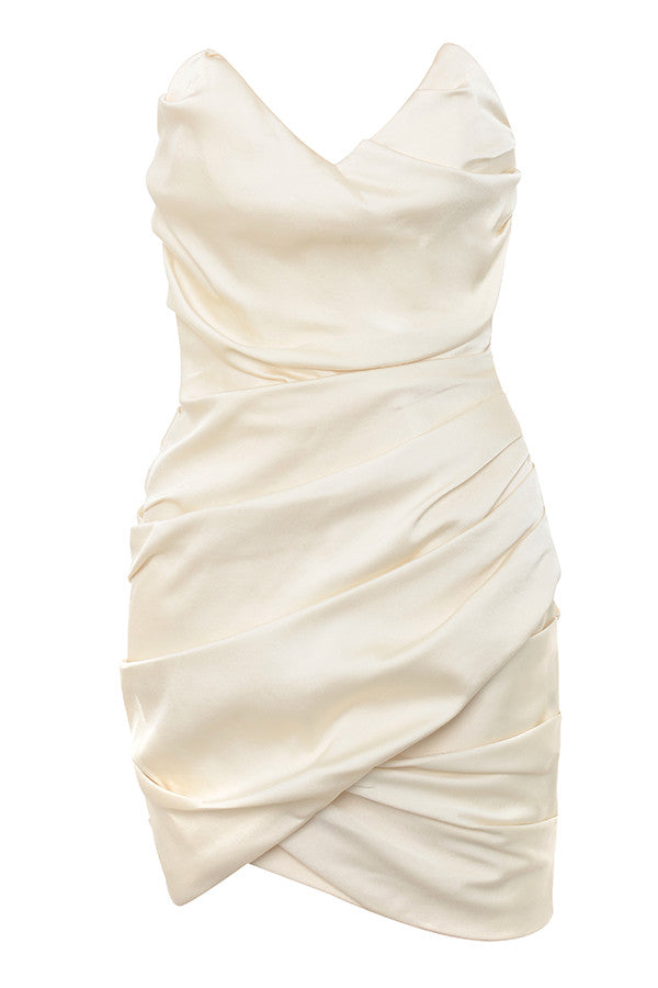 Mini-robe drapée ivoire à volants