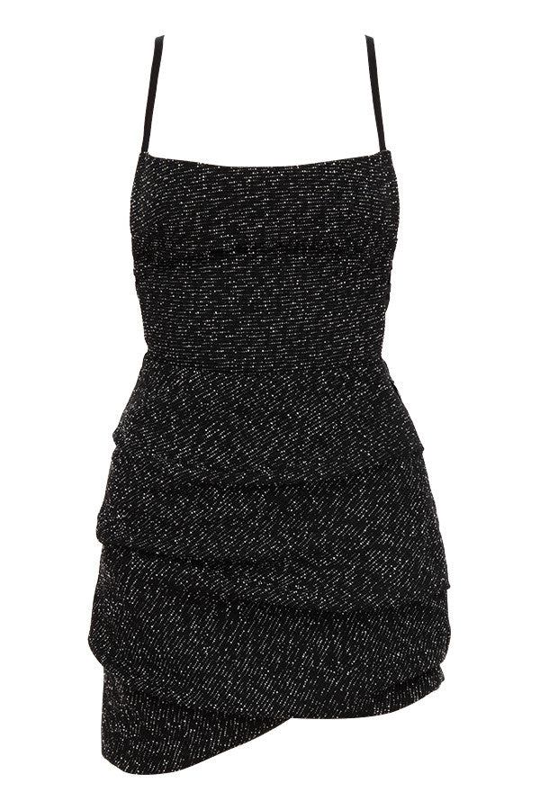 Mini-robe drapée bouclée noire