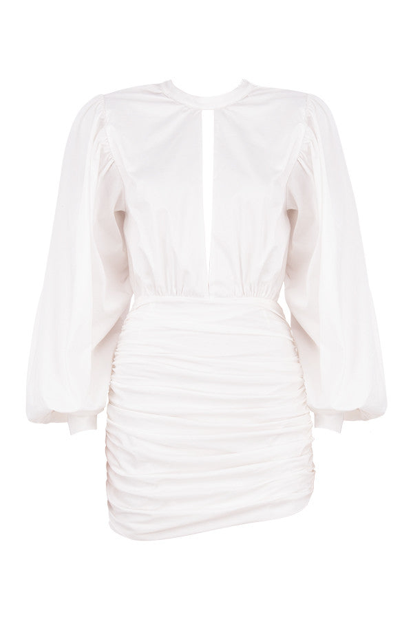 Mini-robe blanche à manches ballon