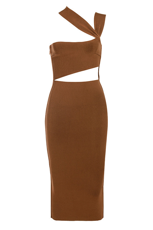 Robe midi bandage découpée marron clair