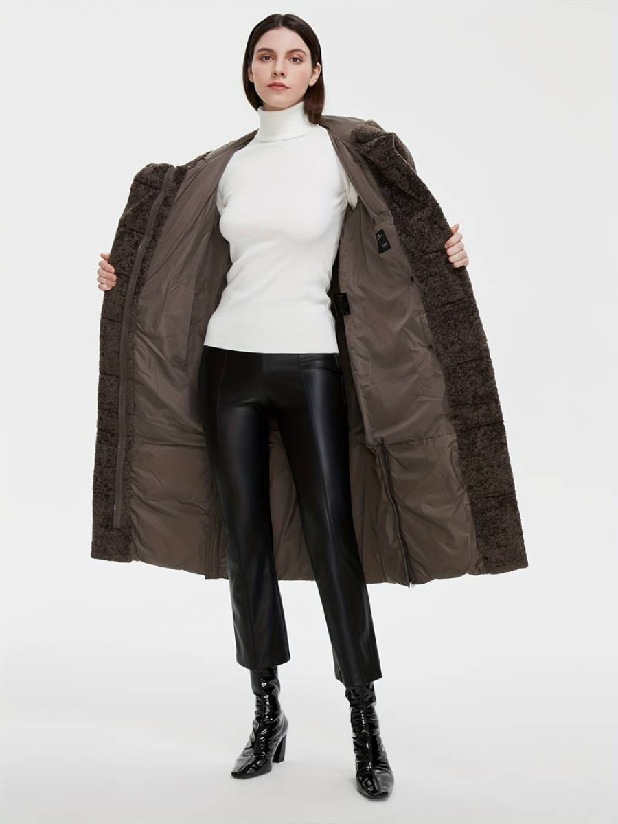 veste longue duveteuse avec fermeture éclair