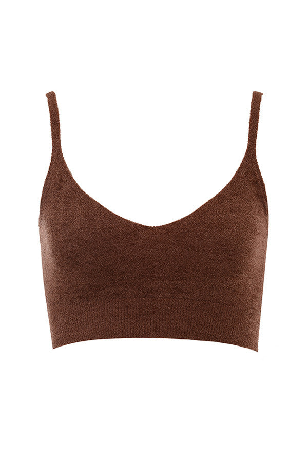 Top court en tricot moelleux chocolat avec short taille haute