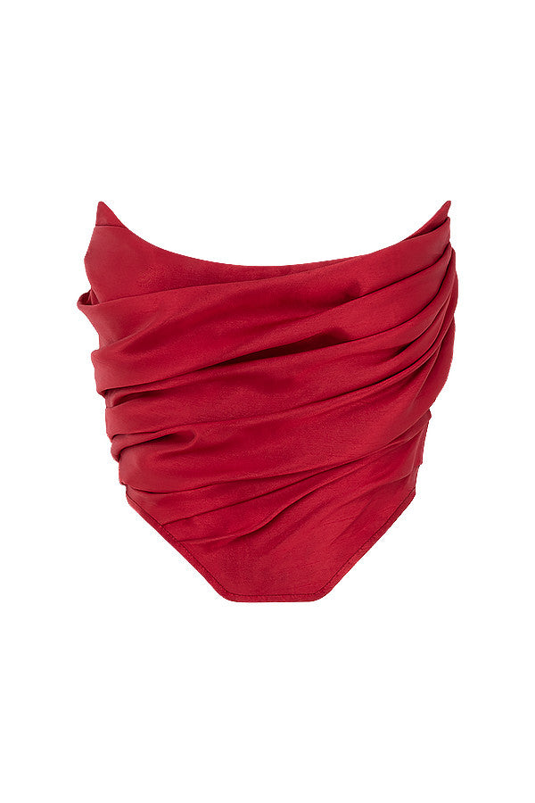 Corset drapé en taffetas rouge