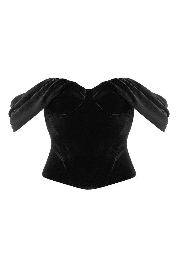 Corset drapé en velours noir