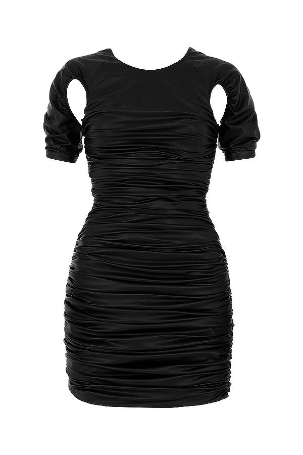 Robe en cuir vegan noir avec découpes sur les manches