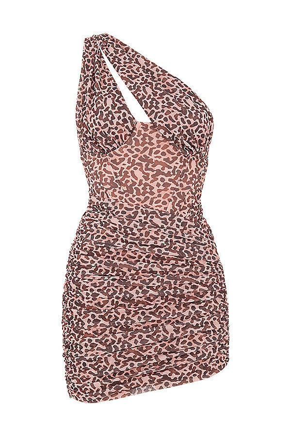 Mini-robe découpée à imprimé léopard