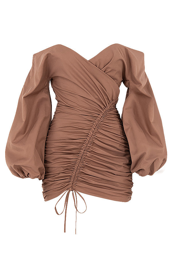 Mini-robe portefeuille Moka avec épaules nues