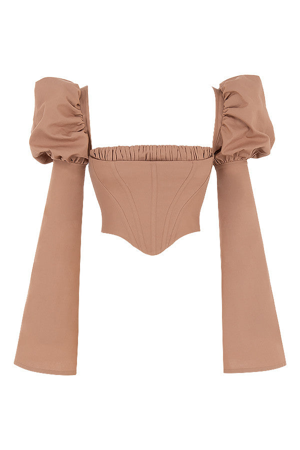 Corset moka en lin mélangé à manches évasées