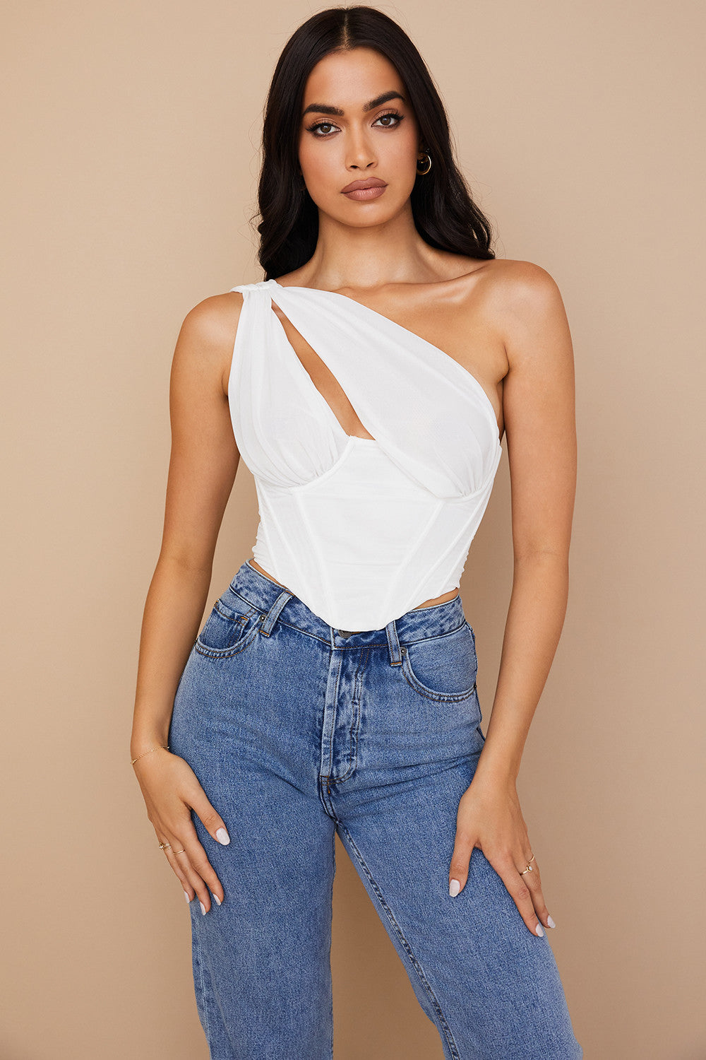 Corset découpé en maille blanche