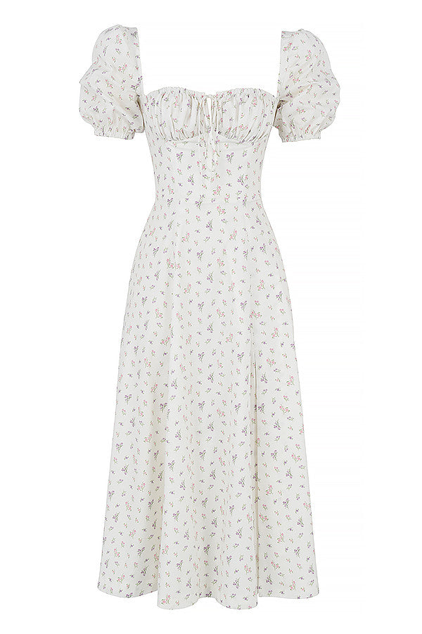 Robe d'été midi à manches bouffantes fleuries