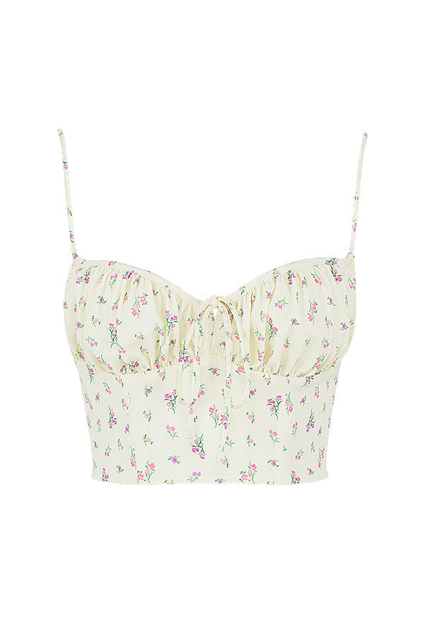 Haut bustier fleuri citron à plis