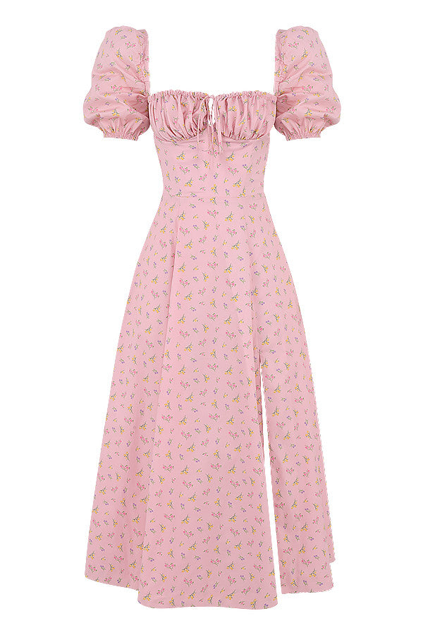 Robe d'été midi à manches bouffantes fleuries