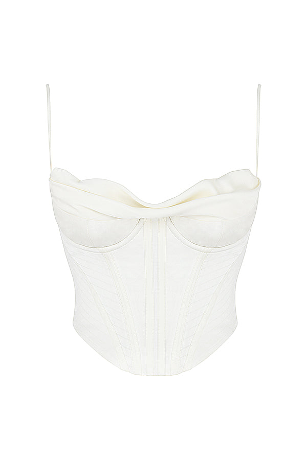 Corset drapé en satin ivoire