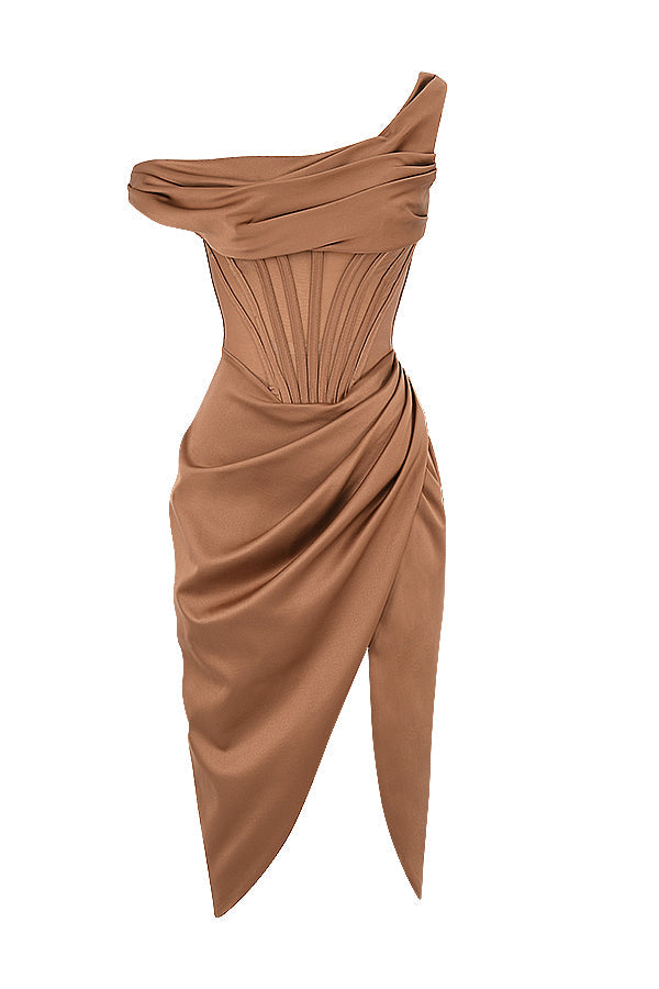 Robe corset midi asymétrique drapée