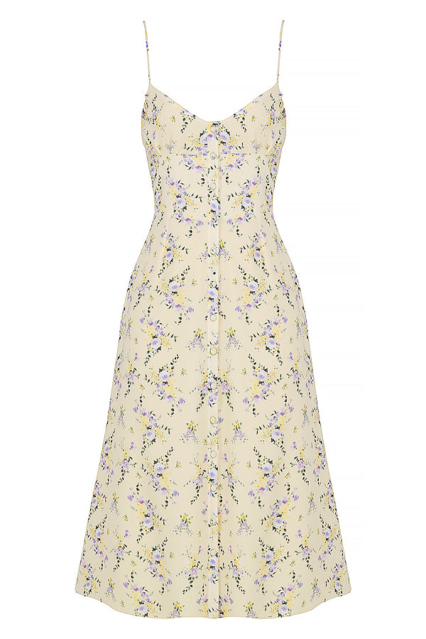Robe d'été midi fleurie citron