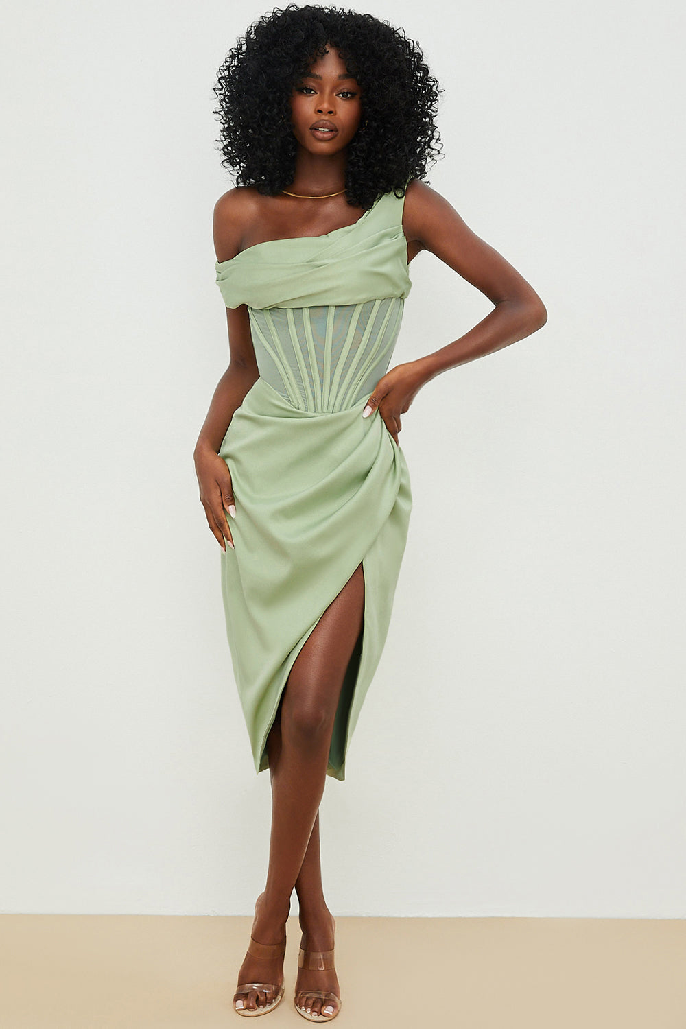 Robe corset midi asymétrique drapée