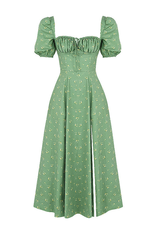 Robe d'été midi à manches bouffantes fleuries