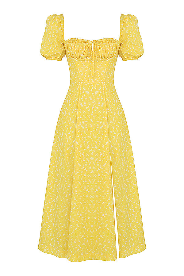 Robe d'été midi à manches bouffantes fleuries