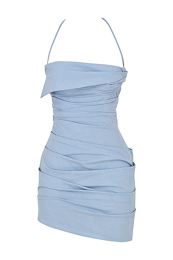 Mini-robe dos nu bleu bébé avec dos nu