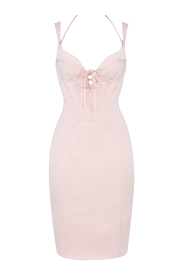 Robe corset en satin rose bébé