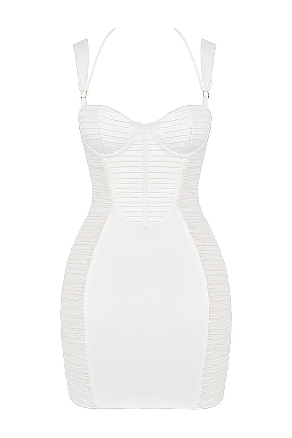 Mini-robe blanche avec corset à volants