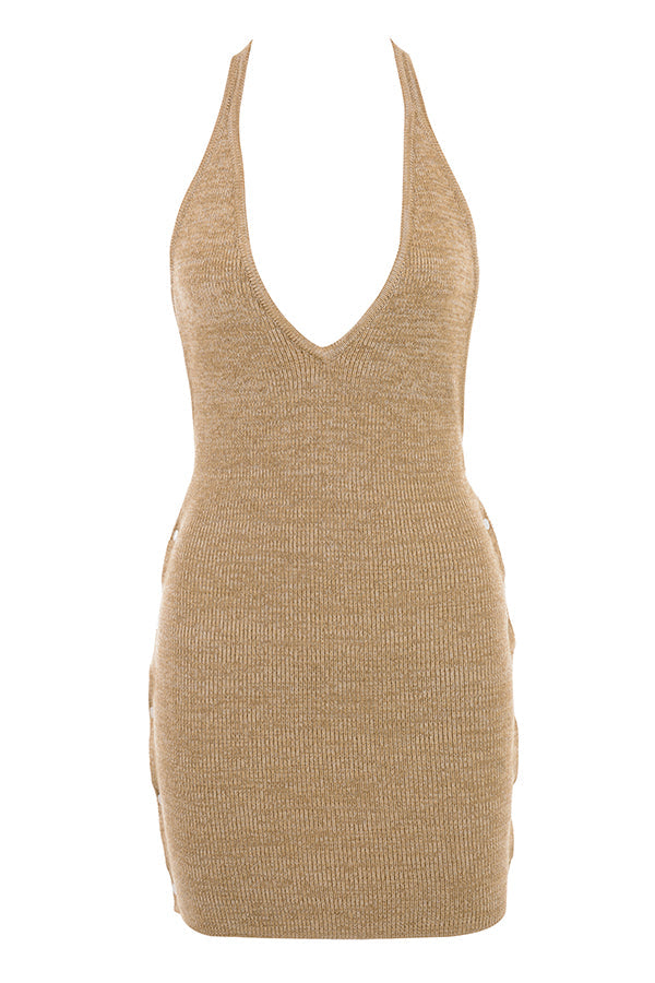 Mini-robe dos nu en maille sable