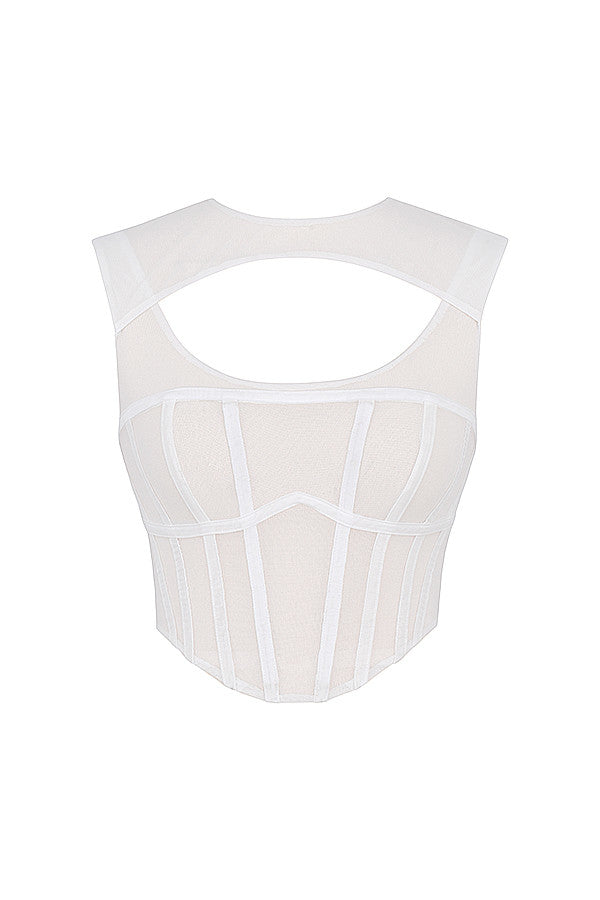 Mistress Rocks - Haut corset découpé en tulle blanc