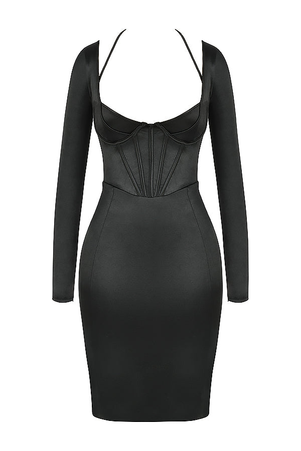 Robe corset noire en satin disco