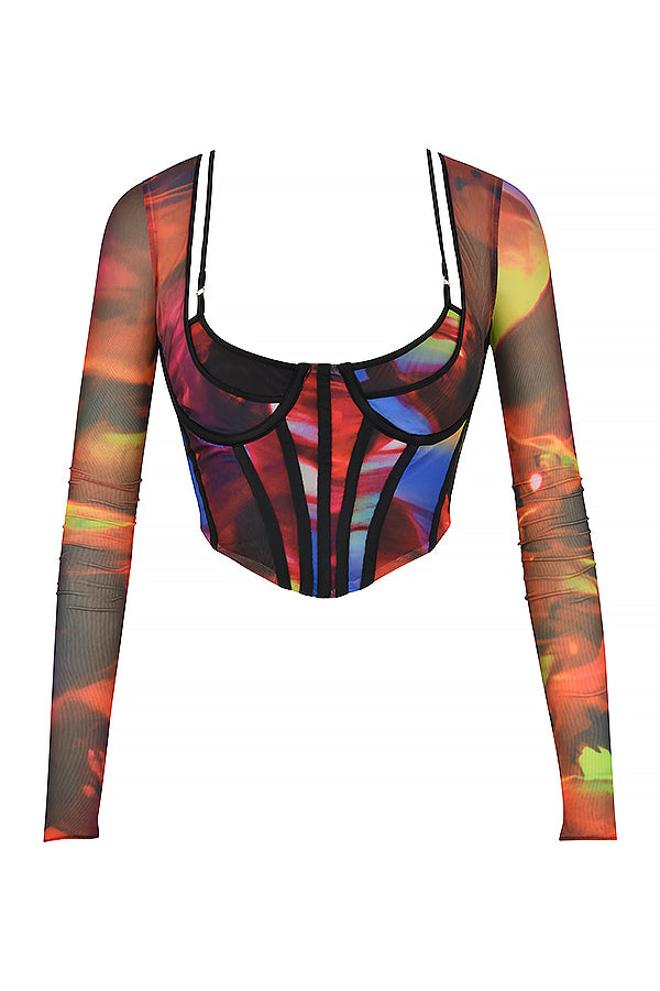 Corset à manches longues et imprimé