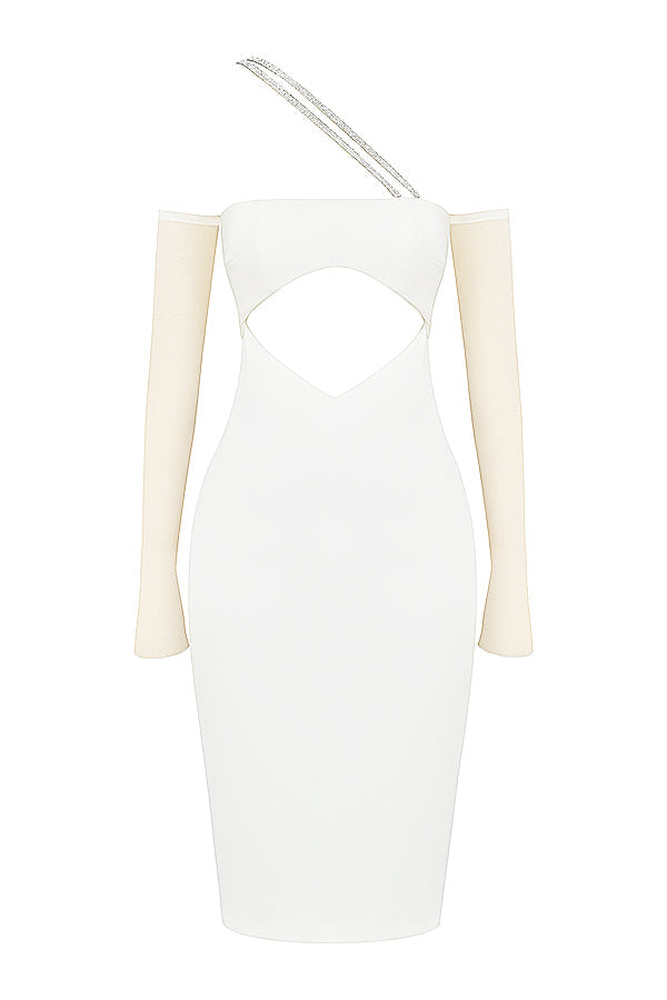Robe midi en satin ivoire avec découpe