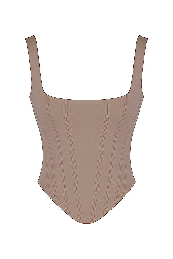 Corset long en satin couleur pierre
