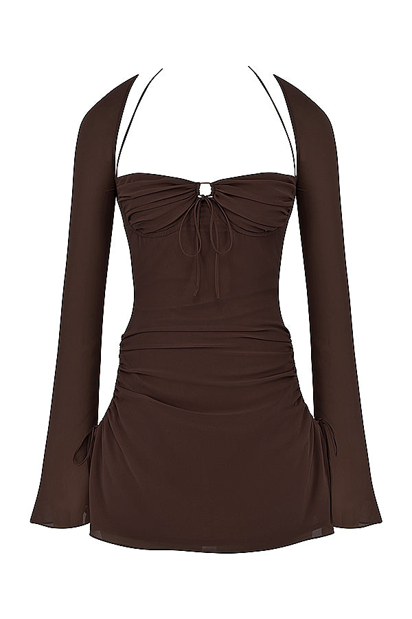 Mini-robe dos nu en mousseline avec découpe