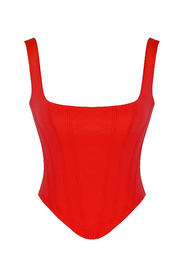 Corset long en satin écarlate