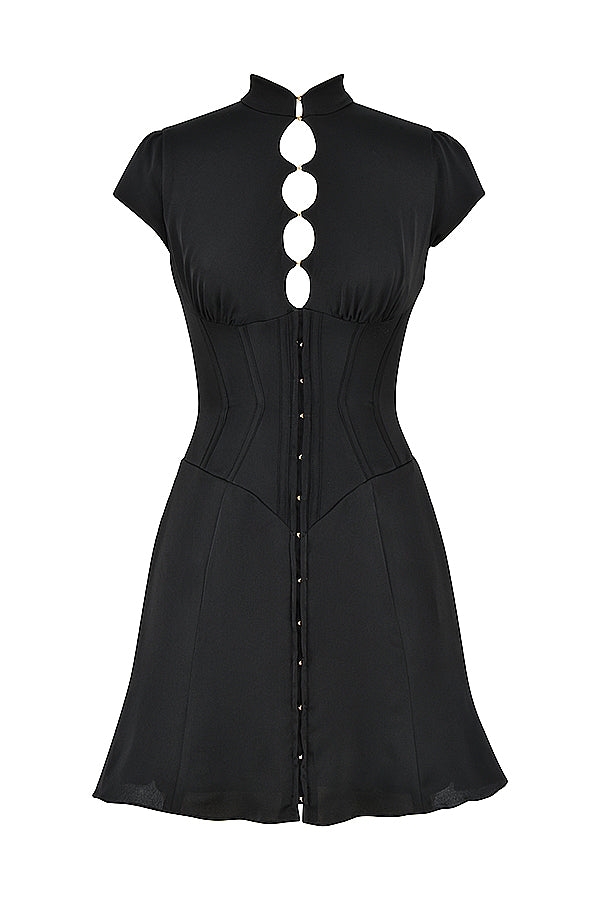 Mini-robe corset cannelée en satin noir