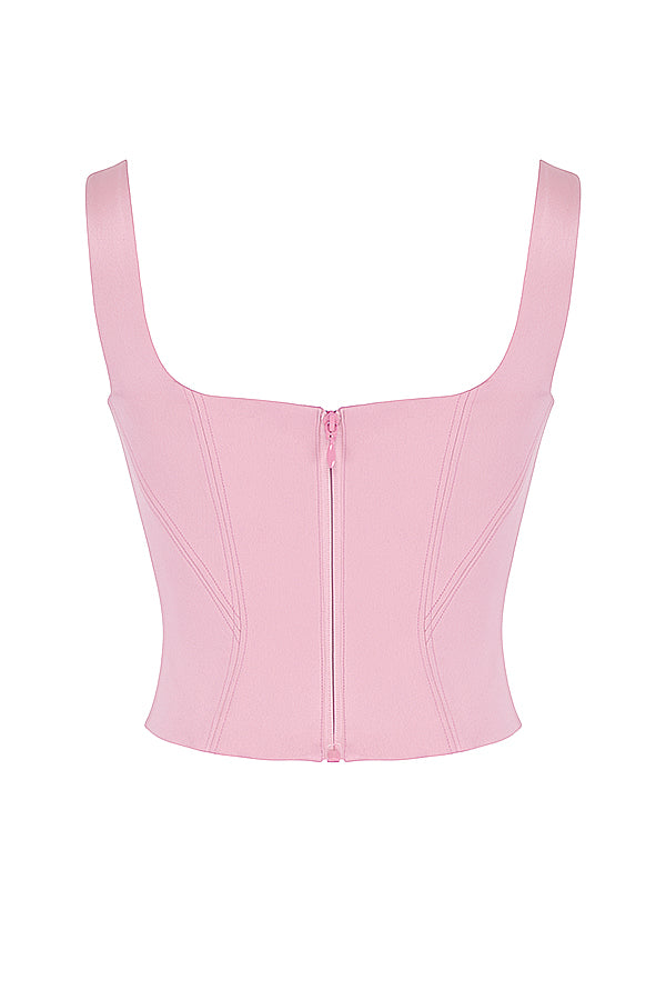 Corset long en satin rose fée