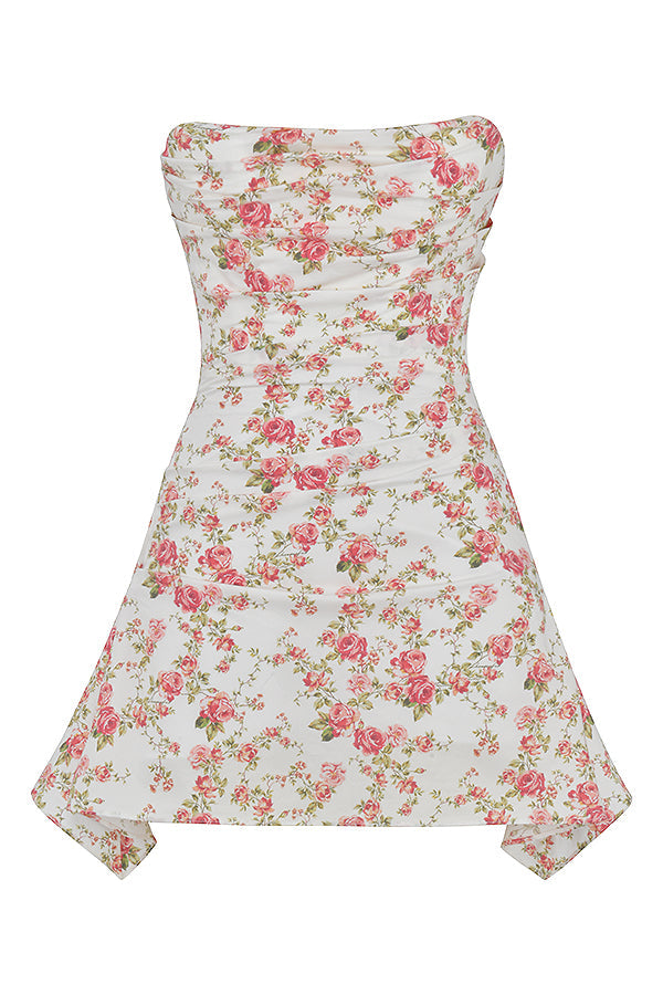Robe corset drapée à imprimé roses