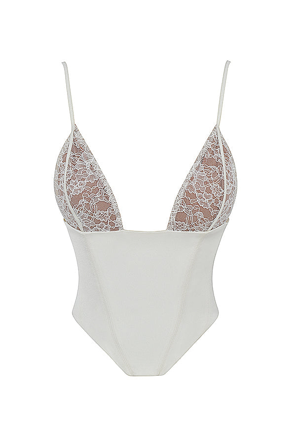 Corset blanc ivoire en satin et dentelle