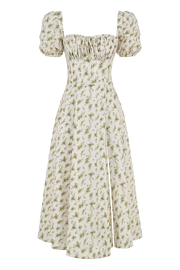 Robe d'été midi à manches bouffantes fleuries